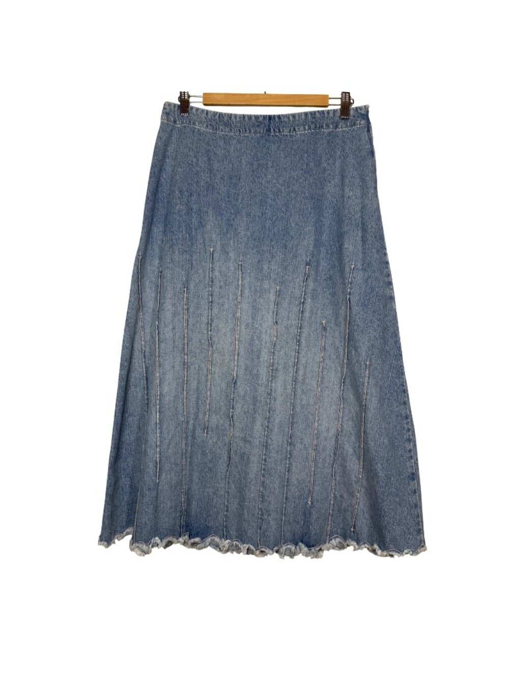 Isabella Bird 12 Denim A-Line Skirt Raw Hem Side Zip Cottagecore Rusticcore